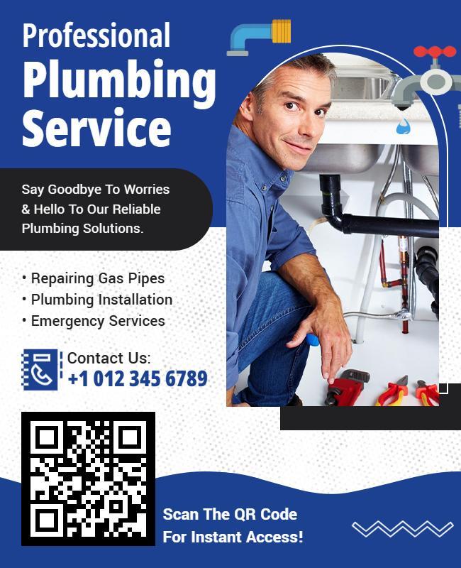 Blue Professional Plumbing Service Promotion Flyer Template