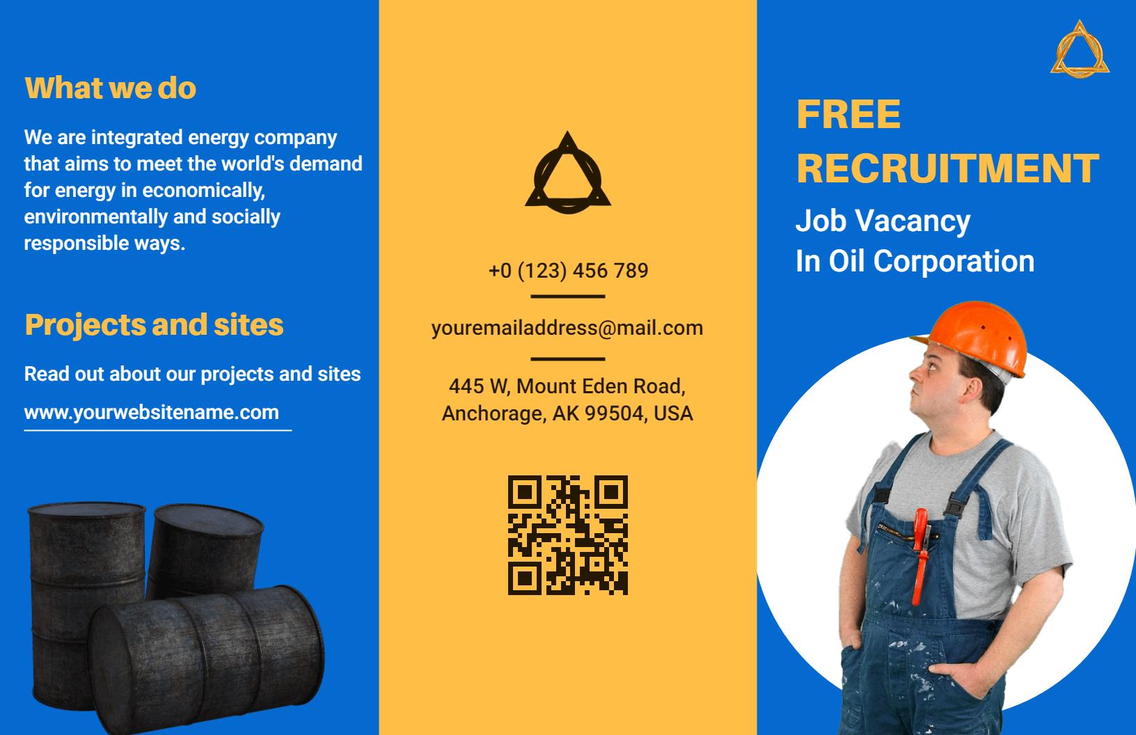 Blue Recruitment Rewards and Job Opportunities Brochure Template