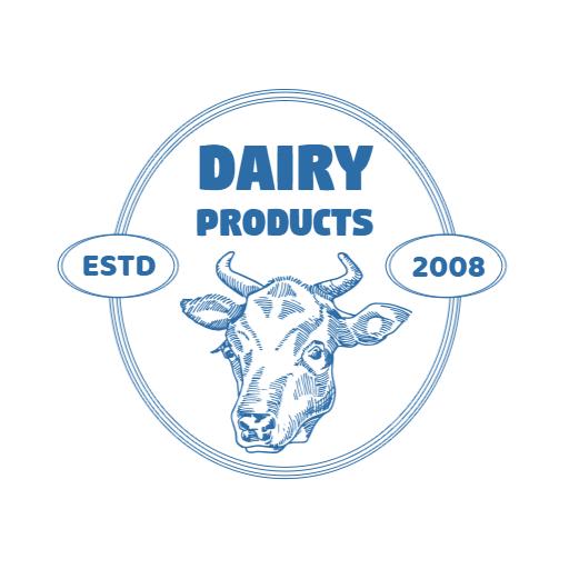 Blue Sketch of a Cow Representing Dairy Products Logo Template