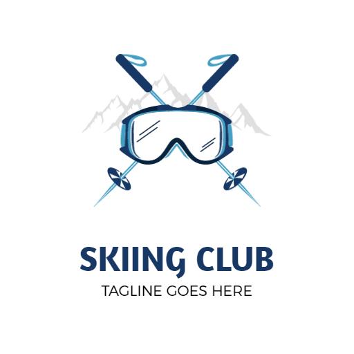 Blue Ski Goggles and Poles Representing Skiing Club Logo Template