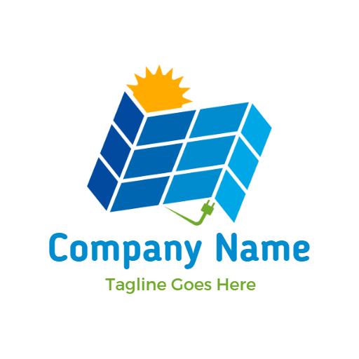 Blue Solar Panels with Sunshine Highlighting Renewable Energy Logo Template