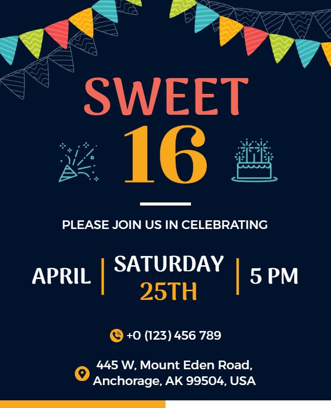 Blue Sweet Sixteen Party Celebrating Flyer Template