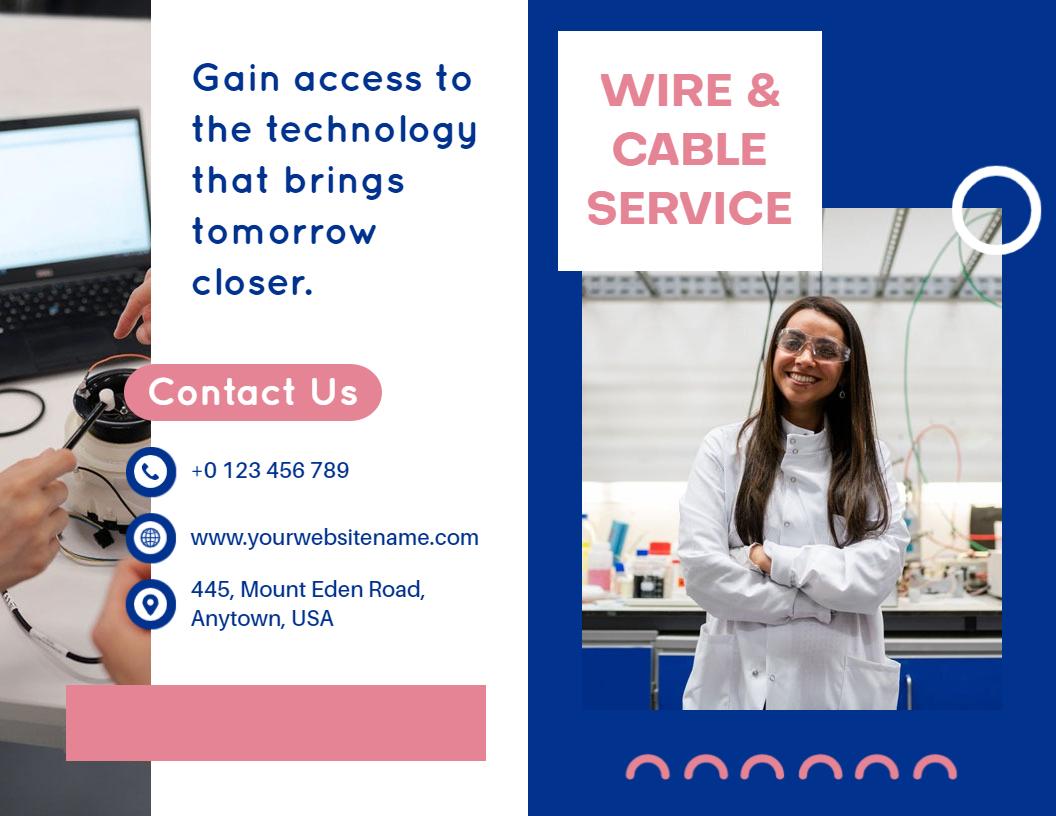 Blue Technology Wire and Cable Service Bi Fold Brochure Template