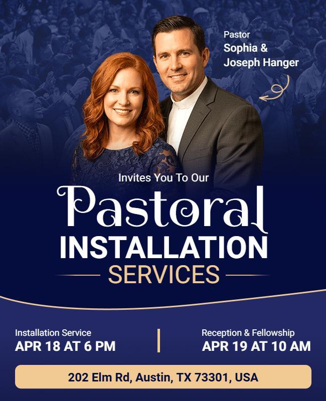 Blue Themed Church Pastoral Installation Services Flyer Template
