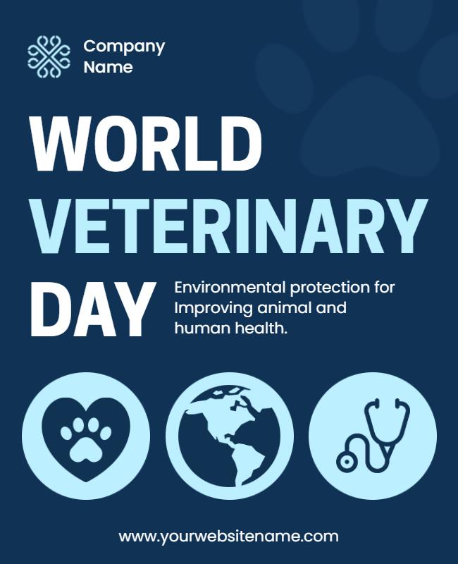 Blue Themed World Veterinary Day Awareness Poster Template