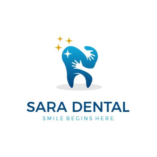 Blue Tooth Icon and Sparkles Representing Dental Care Logo Template