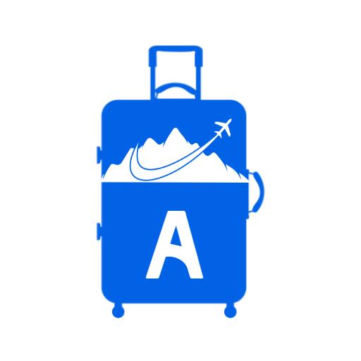 Blue Travel Suitcase with Adventure Letter A Alphabet Logo Template