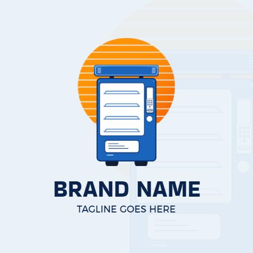 Blue Vending Machine Design with Orange Background Logo Template