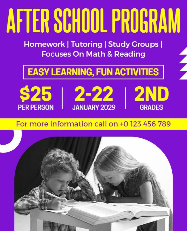 Blue Violet Purple Heart After School Flyer Template