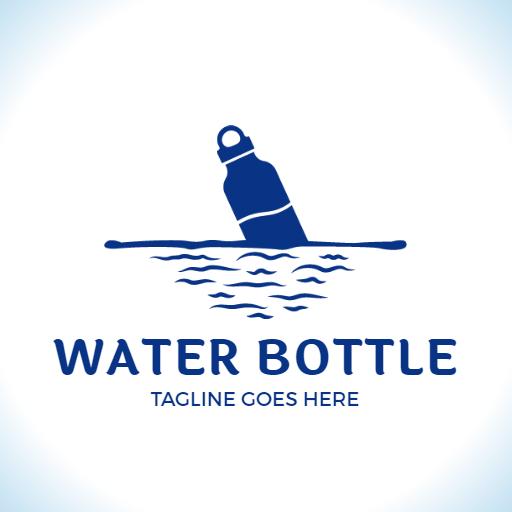 Blue Water Bottle Design with Waves and Active Lifestyle Logo Template