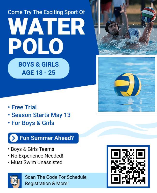 Blue Water Polo Youth Sports Recruitment Flyer Template