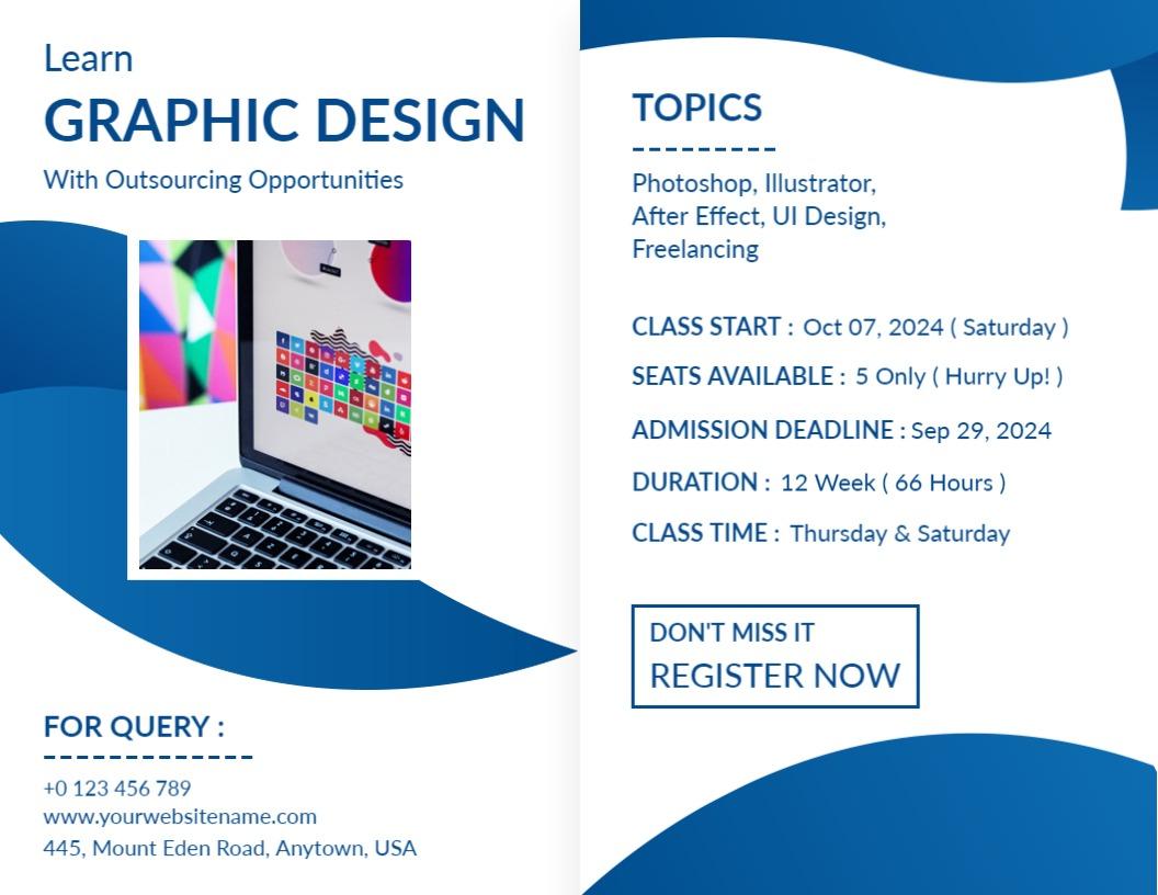 Blue Waves Graphic Design Course Registration Brochure Template