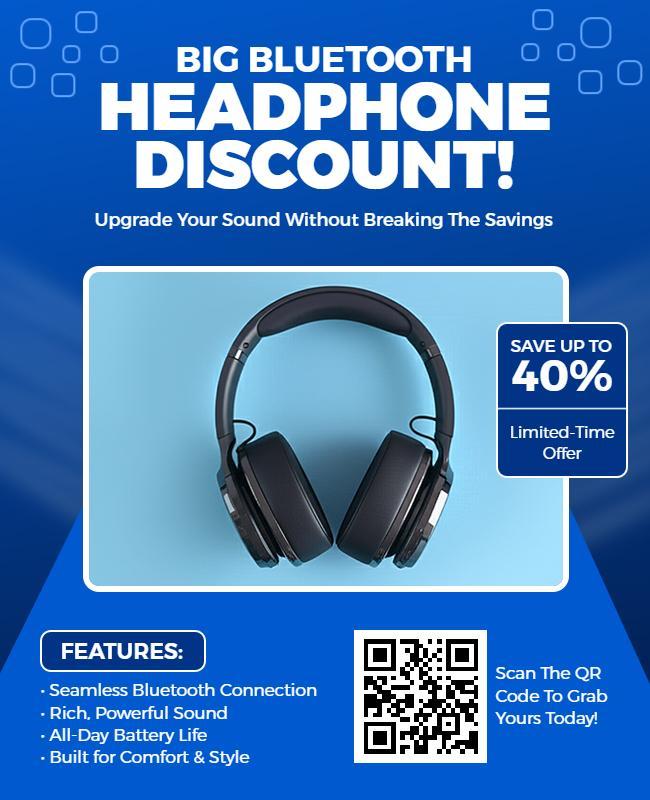 Bluetooth Headphone Discount Promotion Flyer Template