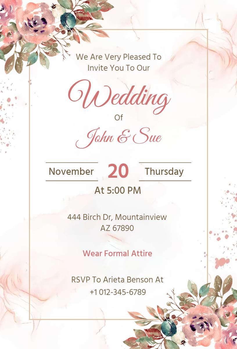 Blush Floral Elegance Wedding Ceremony Invitation Template