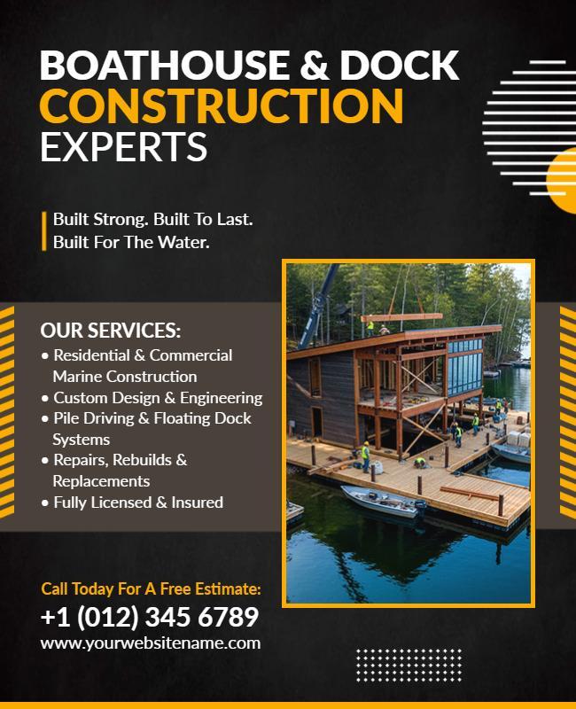 Boathouse and Dock Construction Services Flyer Template