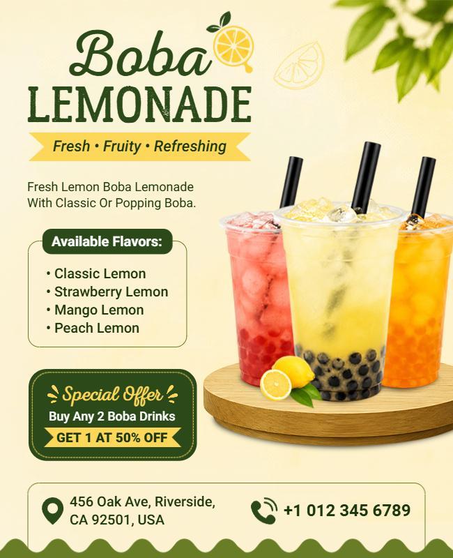 Boba Lemonade Drink Promotion Flyer Template