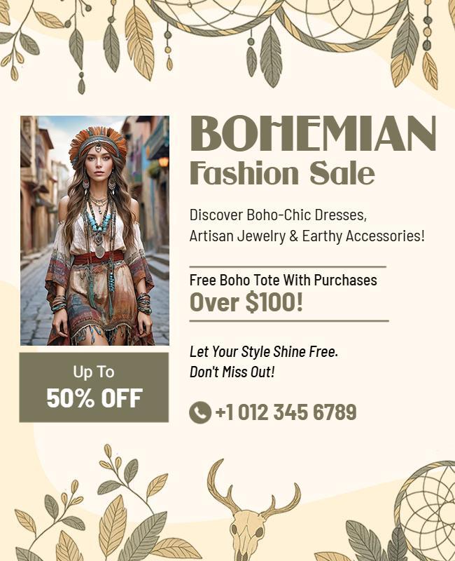 Bohemian Fashion Sale Event Flyer Template