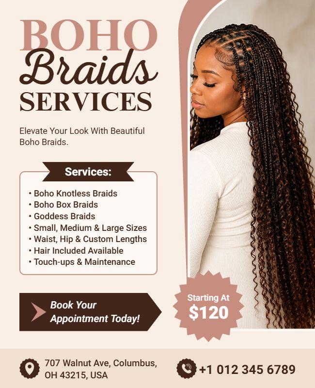 Boho Braids Hair Styling Services Flyer Template