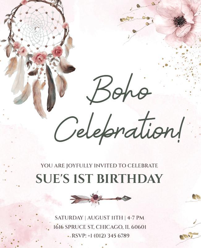 Boho First Birthday Celebration Flyer Template