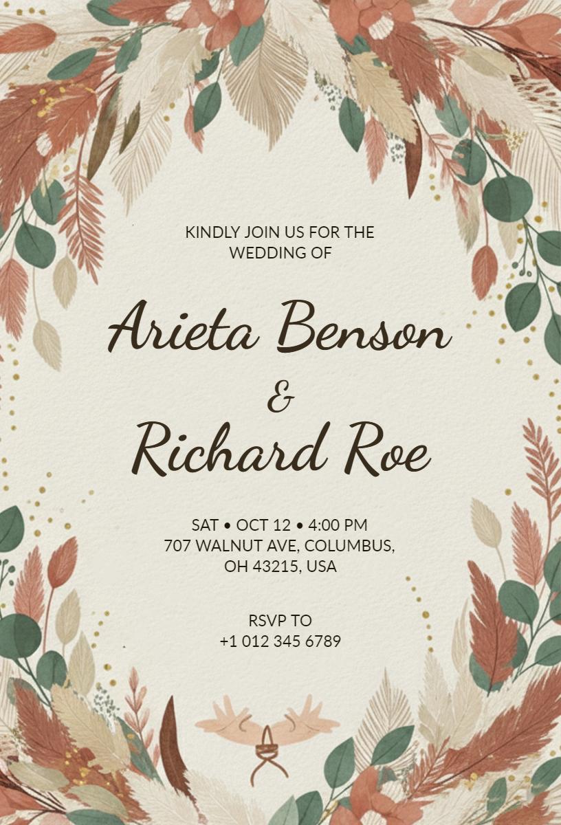 Boho Floral Rustic Wedding Celebration Invitation Template