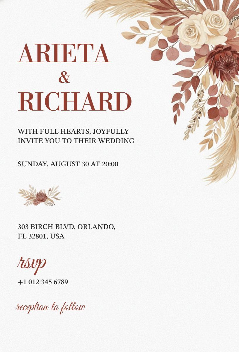 Boho Floral Rustic Wedding Ceremony Celebration Invitation Template