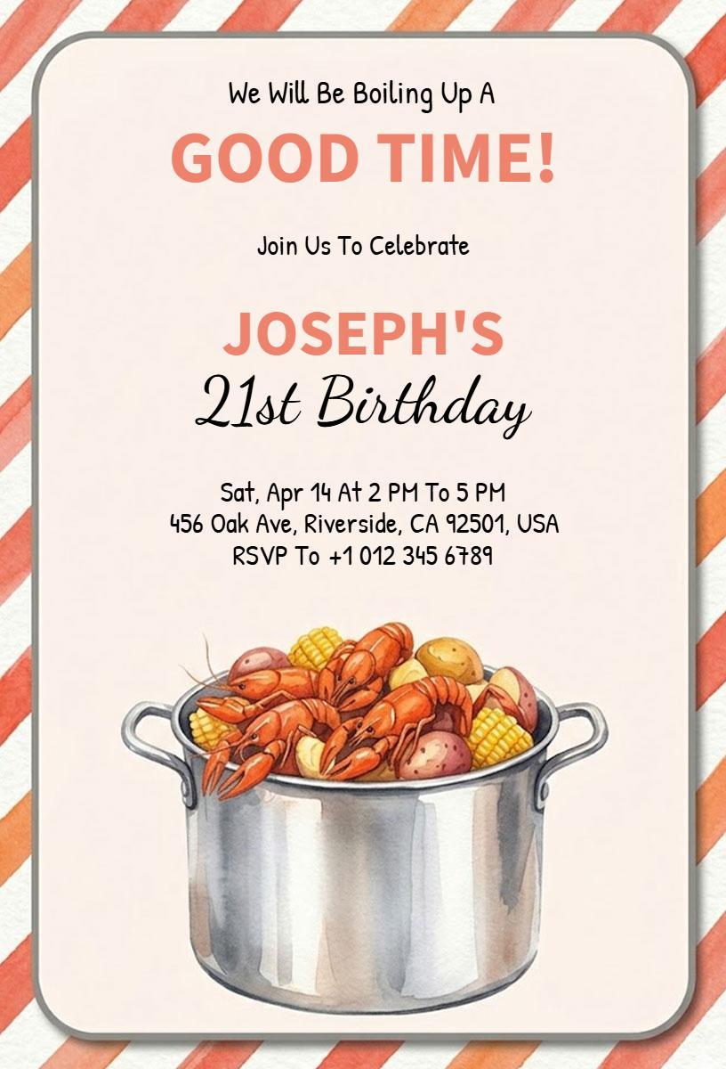 Boiling Seafood Feast 21st Birthday Celebration Invitation Template