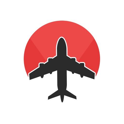Bold Airplane Silhouette Against Red Setting Sun Logo Template