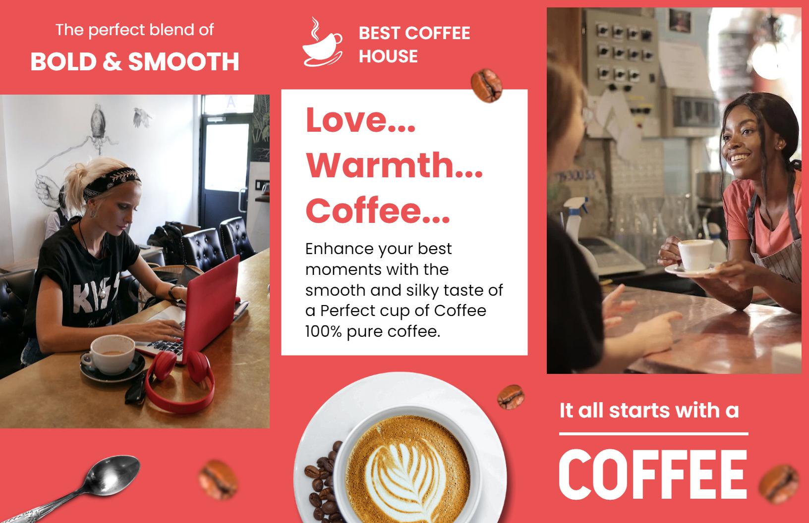Bold and Smooth Coffee Experience Cafe Brochure Template