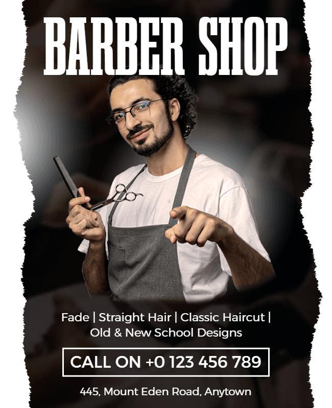 Bold Barber Shop Vintage Haircut Service Flyer Template