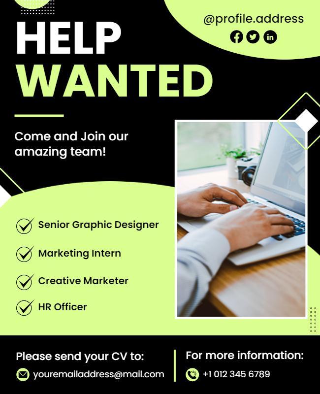 Bold Black and Green Job Recruitment Poster Template