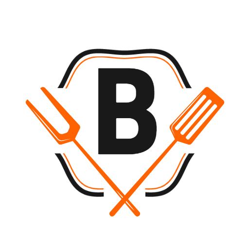 Bold Black and Orange Fork and Spatula Alphabet Logo Template