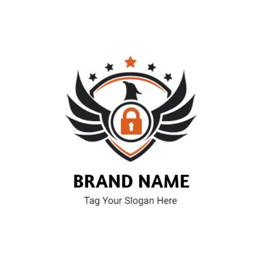 Bold Black and Orange Shield with Wings Security Logo Template