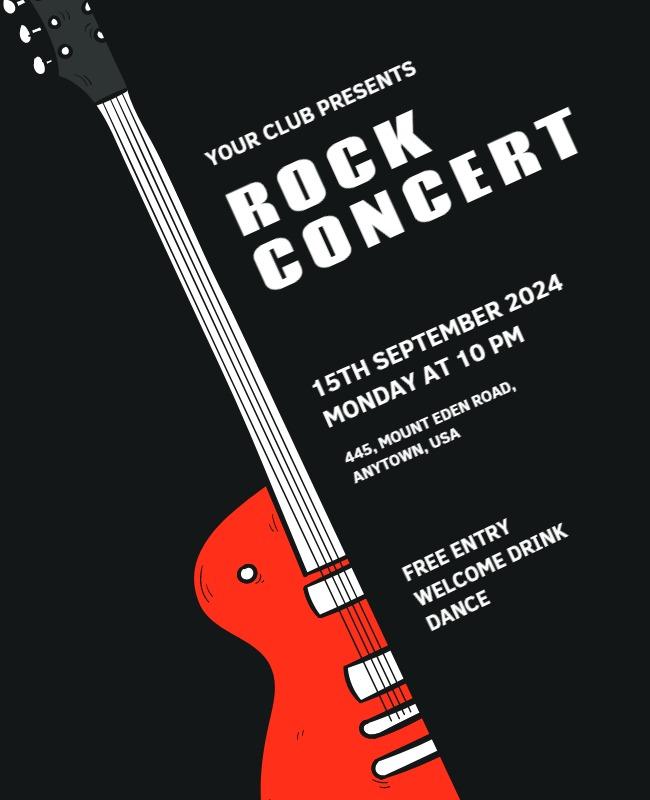 Bold Black and Red Rock Concert Music Event Poster Template