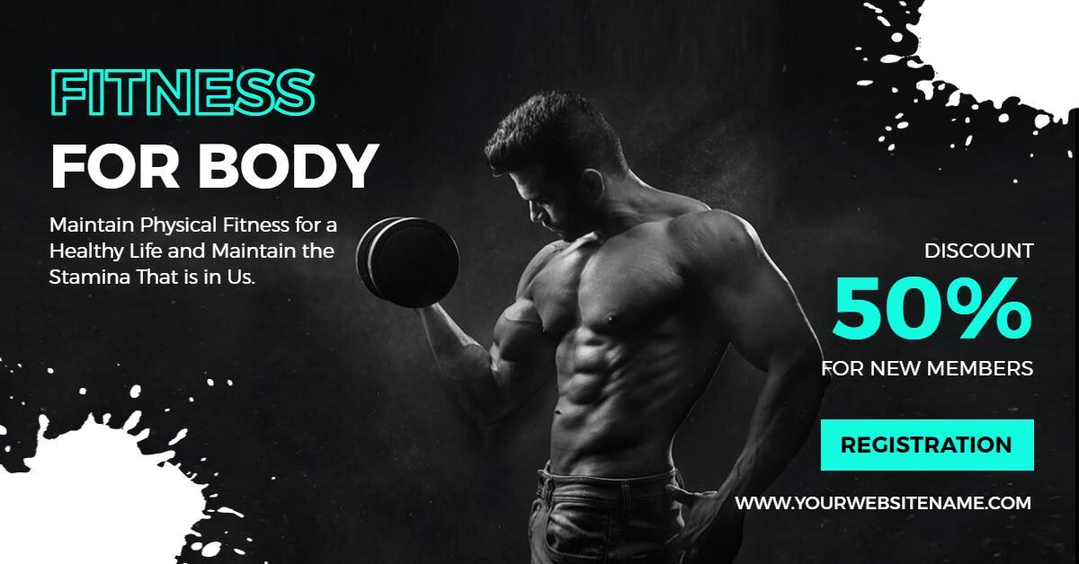 Bold Black and Teal Fitness Promotion for Body Facebook Ad Template
