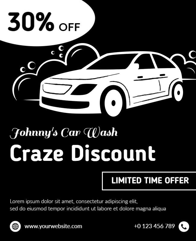 Bold Black and White Car Wash Discount Promotion Poster Template