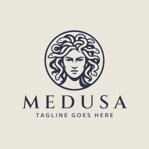 Bold Black and White Medusa Inspired Business Logo Template