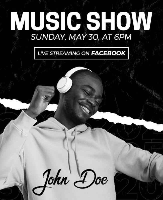 Bold Black and White Music Show Live Streaming Poster Template