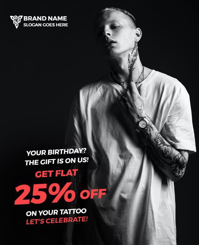 Bold Black and White Tattoo Discount Celebration Poster Template