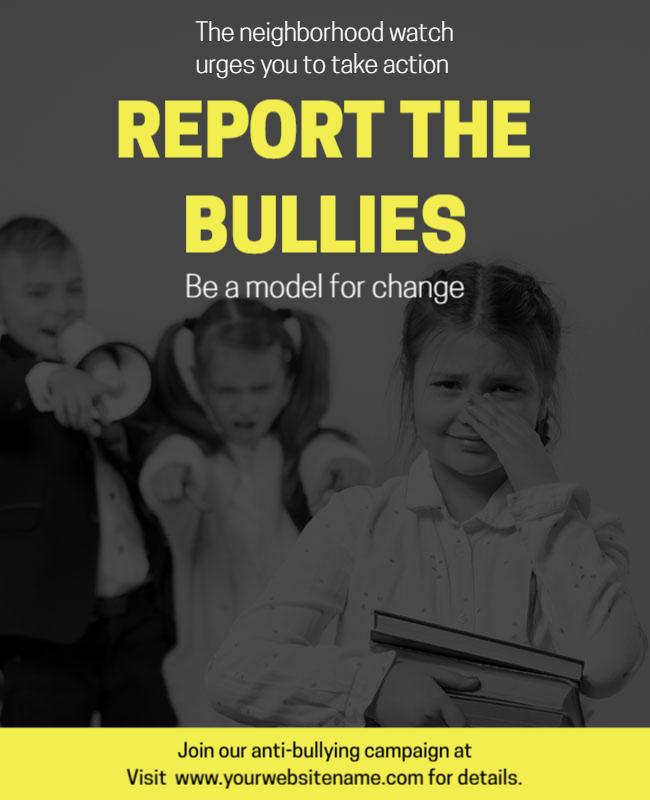 Bold Black and Yellow Anti-Bullying Awareness Campaign Poster Template