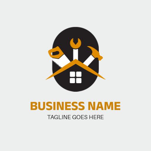 Bold Black and Yellow Construction Tools with House Logo Template