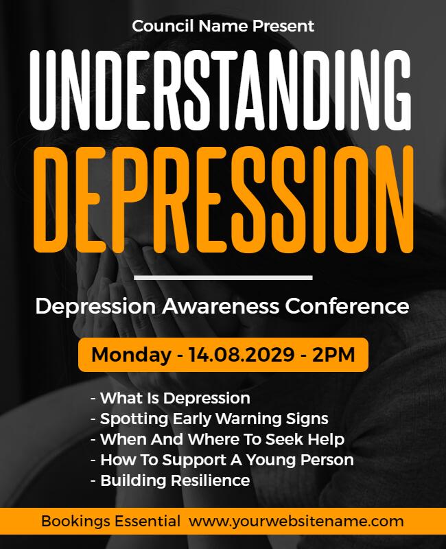 Bold Black and Yellow Depression Awareness Conference Poster Template