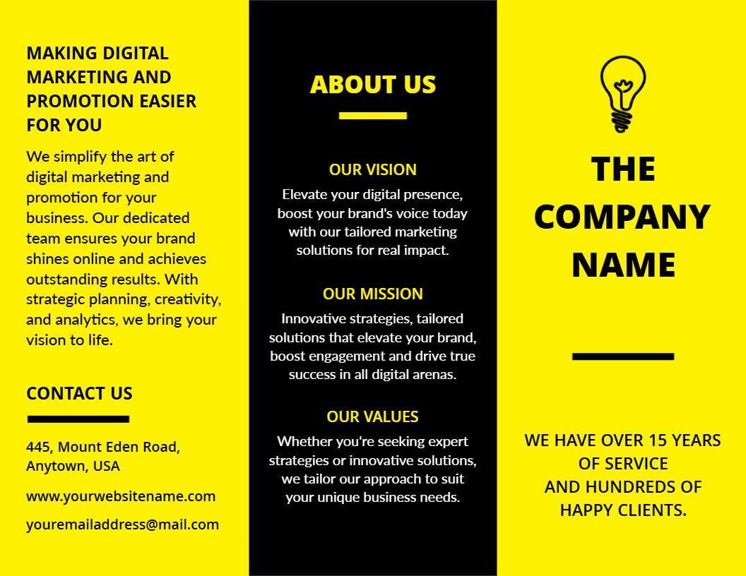 Bold Black and Yellow Digital Marketing Solutions Brochure Template
