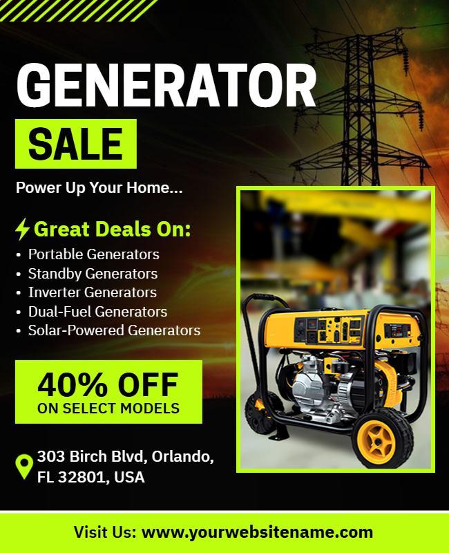 Bold Black and Yellow Generator Sale Promotional Poster Template
