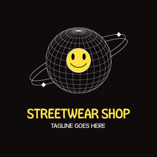 Bold Black and Yellow Planet Design for Streetwear Logo Template