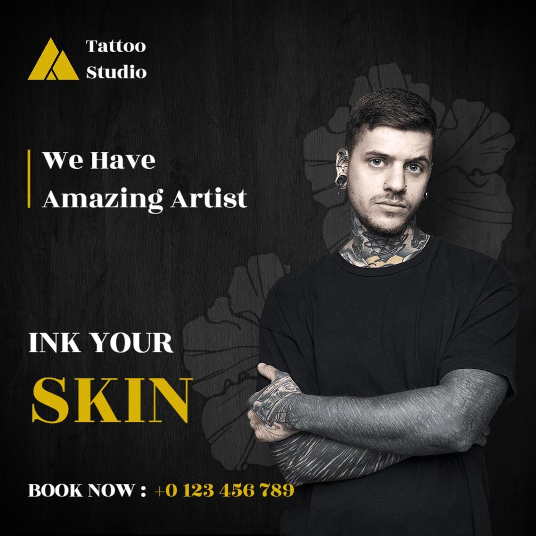 Bold Black and Yellow Tattoo Studio Artist Promotion Ad Template