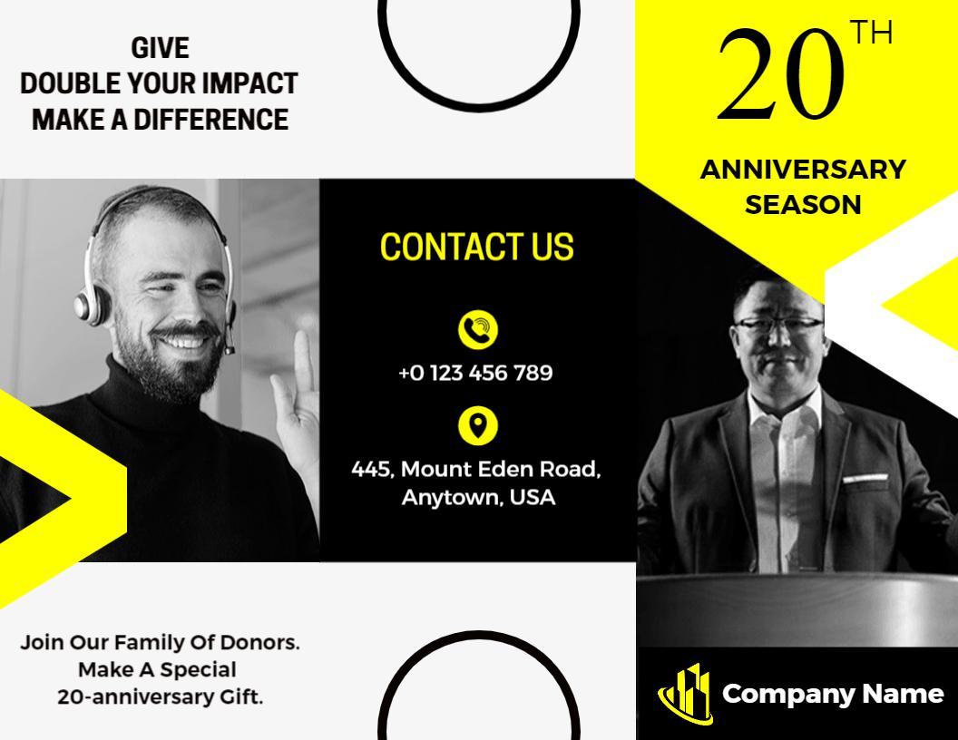 Bold Black and Yellow Tri Fold Fundraising Impact Brochure Template