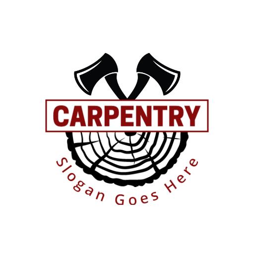 Bold Black Axes over Circular Wood Grain Symbolizing Carpentry Logo Template