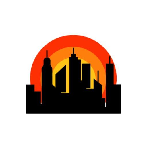 Bold Black City Skyline Against Orange Sunset Logo Template