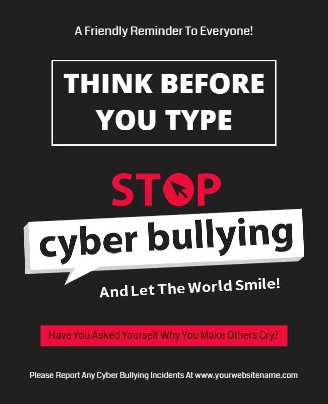 Bold Black Cyber Bullying Awareness Reminder Poster Template
