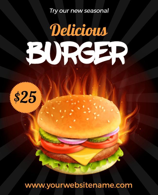 Bold Black Fire-Themed Delicious Burger Special Flyer Template